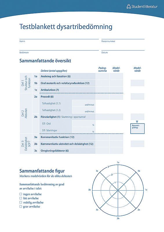 Dysartri - Testblankett | 1:a upplagan