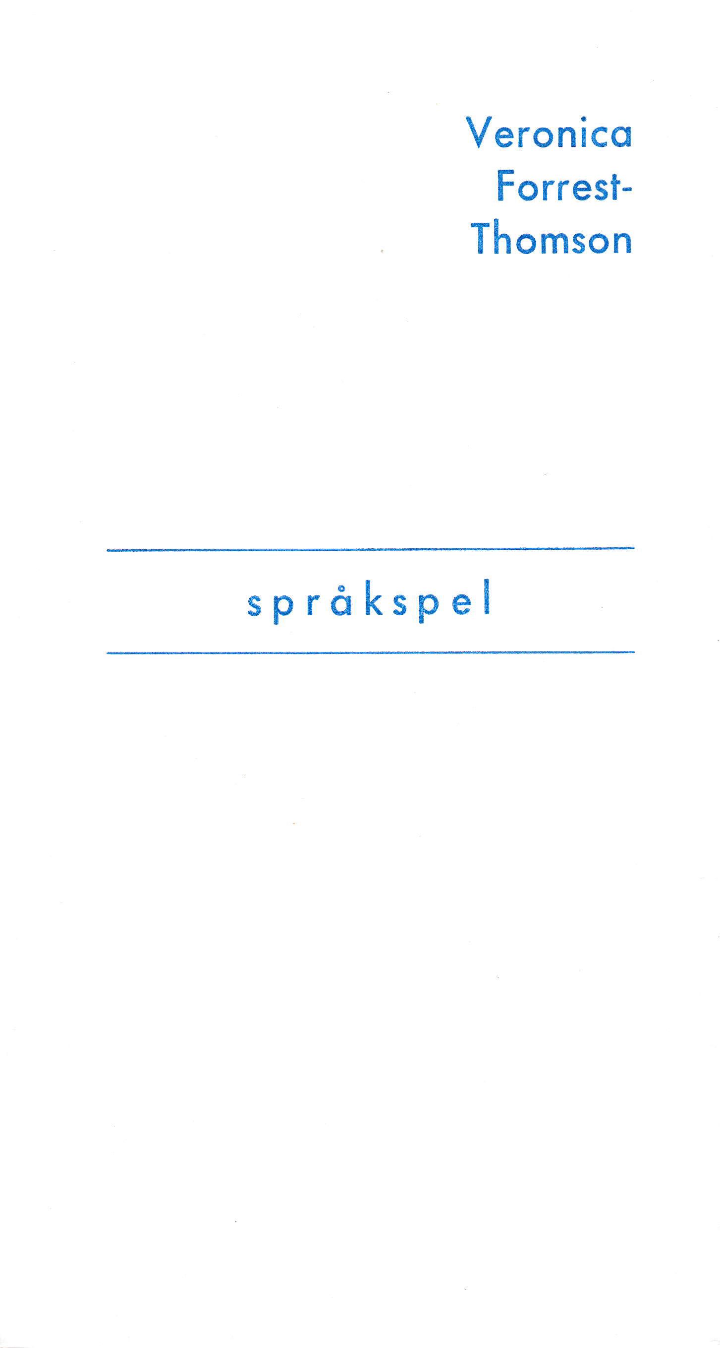 Språkspel - Veronica Forrest-Thomson - Upplaga 1