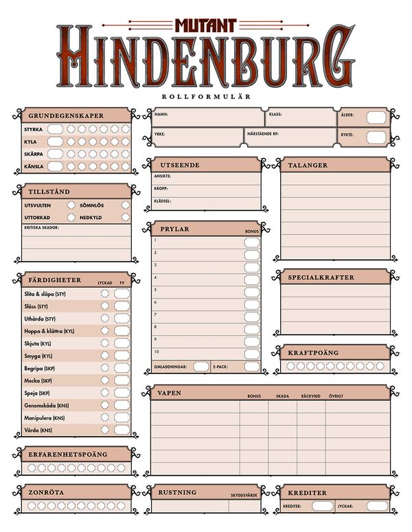 Mutant: Hindenburg Rollformulärsblock | 0:e upplagan