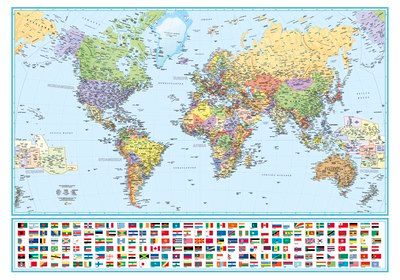 Världen politisk 1:35 milj.: enkel väggkarta i plasttub | 3:e upplagan