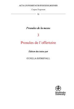 Corpus Troporum XI. Prosules de la messe. 3. Prosules de l'offertoire | 0:e upplagan