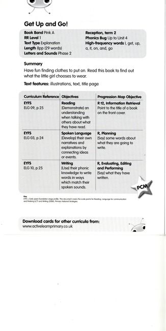 Bug Club Pink A Get Up and Go! Guided Reading Card | 0:e upplagan