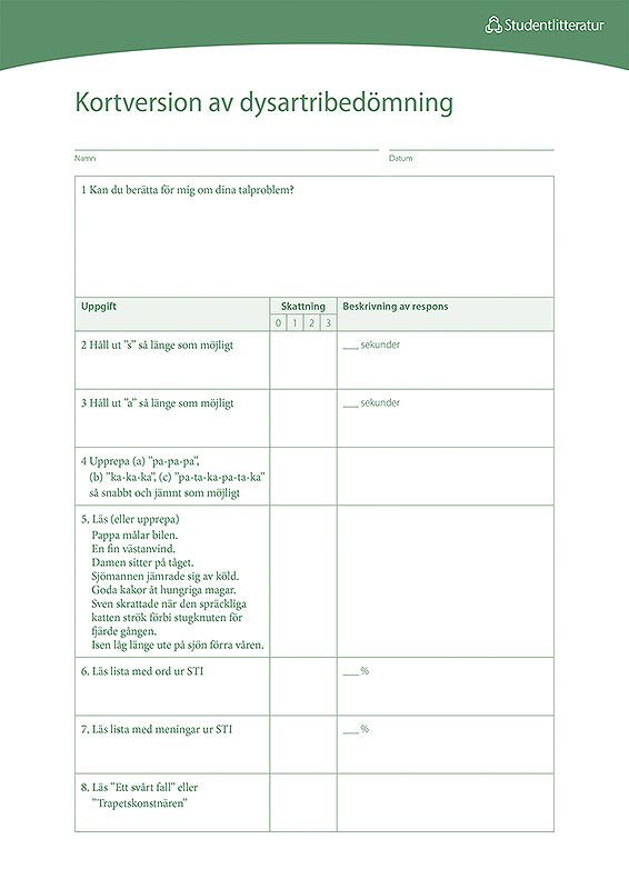 Dysartri - bedömning och intervention - Kortversion av dysartribedömning | 1:a upplagan